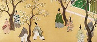 Japanese football under cherry blossom trees (18th century) vintage ink and color on paper. Original public domain image from the Minneapolis Institute of Art.   Digitally enhanced by rawpixel.