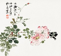 Japanese pink flower (1838) vintage ink and color on paper by Yamamoto Baioku. Original public domain image from the Minneapolis Institute of Art.   Digitally enhanced by rawpixel.