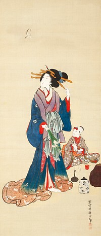 Japanese woman (1860s) vintage painting by Utagawa Kunisada II. Original public domain image from The Minneapolis Institute of Art.    Digitally enhanced by rawpixel.