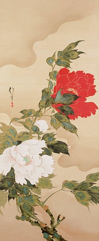 Japanese peonies (1761 - 1828) vintage ink and color on silk by Sakai Hōitsu. Original public domain image from the Minneapolis Institute of Art.   Digitally enhanced by rawpixel.