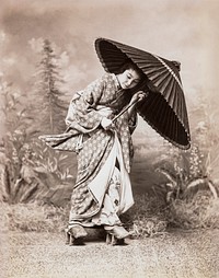 Japanese woman and a parasol (19th-20th century) vintage photography by Keisai Eisen. Original public domain image from The Minneapolis Institute of Art.   Digitally enhanced by rawpixel.