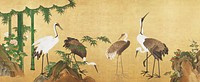 Japanese cranes with bamboo (18th-19th century) vintage ink and color on paper by Kano School. Original public domain image from the Minneapolis Institute of Art.   Digitally enhanced by rawpixel.