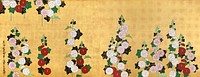 Japanese hollyhocks flower (18th century) vintage painting by Ogata Kenzan. Original public domain image from the Minneapolis Institute of Art.   Digitally enhanced by rawpixel.