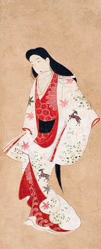 Japanese woman from the &ldquo;Visiting Kawachi&rdquo; Episode of the Tales of Ise (17th century) vintage painting. Original public domain image from The Minneapolis Institute of Art.   Digitally enhanced by rawpixel.