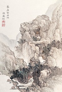 Japanese rocky landscape, vintage illustration. Original public domain image from the Minneapolis Institute of Art.    Digitally enhanced by rawpixel.