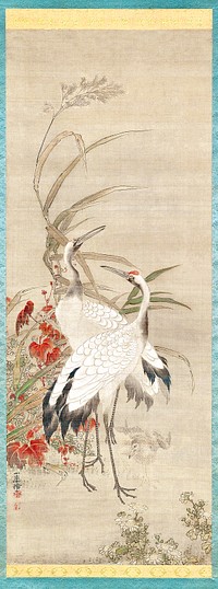 Japanese cranes (1835 - 1887) vintage painting by Watanabe Shōka. Original public domain image from the Minneapolis Institute of Art.   Digitally enhanced by rawpixel.