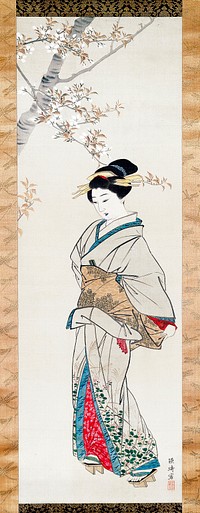 Japanese woman (18th century) vintage painting by Komai Ki.. Original public domain image from The Minneapolis Institute of Art.    Digitally enhanced by rawpixel.