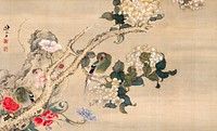 Japanese parakeets and flowers (1770) vintage painting by Sō Shiseki. Original public domain image from the Minneapolis Institute of Art.   Digitally enhanced by rawpixel.