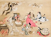 Japanese gods preparing a cherry blossom banquet (18th century) vintage ink and color on silk. Original public domain image from the Minneapolis Institute of Art.   Digitally enhanced by rawpixel.