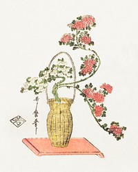 Japanese ikebana, chrysanthemum flower arrangement (1781 - 1806) vintage woodblock print by Kitagawa Utamaro. Original public domain image from the Minneapolis Institute of Art.   Digitally enhanced by rawpixel.