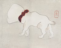 Japanese dog and bag over its head (1830s) vintage woodblock print by Yamada Hōgyoku. Original public domain image from the Minneapolis Institute of Art.   Digitally enhanced by rawpixel.