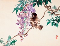 Japanese sparrow and flower (1859-1895) vintage woodblock print by Kōno Bairei. Original public domain image from the Minneapolis Institute of Art.   Digitally enhanced by rawpixel.