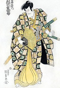 Center sheet of a kabuki triptych (1884) by Utagawa Kuniume. Original public domain image from The Minneapolis Institute of Art.   Digitally enhanced by rawpixel.