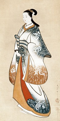 Japanese woman in kimono (1730) vintage painting by Takizawa Shigenobu. Original public domain image from The Minneapolis Institute of Art.    Digitally enhanced by rawpixel.