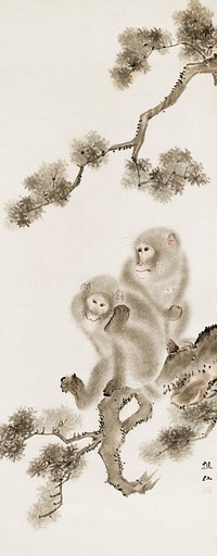 Japanese monkeys (19th century) vintage painting by Mori Sosen. Original public domain image from The Minneapolis Institute of Art.   Digitally enhanced by rawpixel.