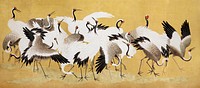 Japanese flock of cranes (18th century) vintage painting by Ishida Yūtei. Original public domain image from the Minneapolis Institute of Art.   Digitally enhanced by rawpixel.