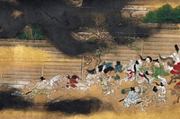Japanese people feeling from a fire (1615&ndash;1868) vintage painting. Original public domain image from The Cleveland Museum of Art.   Digitally enhanced by rawpixel.