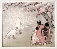 The white peacock, vintage Japanese woodblock print by Helen Hyde. Original public domain image from The Smithsonian Institution.   Digitally enhanced by rawpixel.