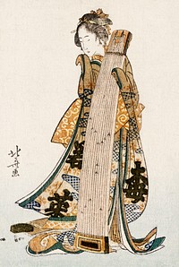 Hokusai’s Japanese woman (1760-1849) vintage ukiyo-e style. Original public domain image from the Library of Congress.   Digitally enhanced by rawpixel.