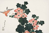 Katsushika Hokusai’s red roses and bird (1760–1849) vintage Japanese woodblock print. Original public domain image from The Art Institute of Chicago.   Digitally enhanced by rawpixel.