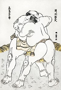 Katsushika Hokusai’s sumo wrestlers (1760–1849) vintage Japanese woodblock print. Original public domain image from The Art Institute of Chicago.   Digitally enhanced by rawpixel.