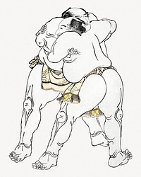 Hokusai’s sumo wrestlers psd. Remastered by rawpixel. 