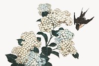 Hokusai's hydrangea and swallow.   Remastered by rawpixel. 