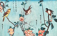 Japanese birds and flowers (1833) vintage woodblock prints by  Utagawa Hiroshige. Original public domain image from The MET Museum.   Digitally enhanced by rawpixel.