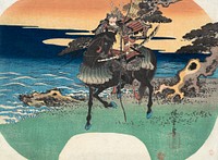 Japanese warrior riding a black horse (1835) vintage woodblock print by Utagawa Hiroshige. Original public domain image from The MET Museum.   Digitally enhanced by rawpixel.