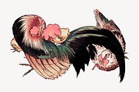 Hokusai&rsquo;s cock and pink flowers psd.  Remastered by rawpixel. 