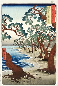 Maiko Beach in Harima Province (1853) vintage woodblock prints by Utagawa Hiroshige. Original public domain image from the Rijksmuseum.   Digitally enhanced by rawpixel.
