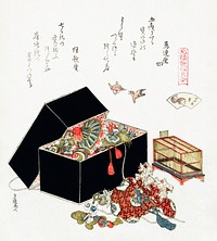 Hokusai's Vintage Japanese jewelry box (1822). Original public domain image from the Rijksmuseum.    Digitally enhanced by rawpixel.