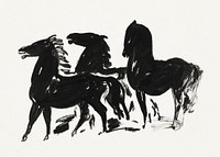 Drie zwarte paarden staand naar links kijkend (1935&ndash;1936) by Leo Gestel. Original public domain image from the Rijksmuseum.   Digitally enhanced by rawpixel.