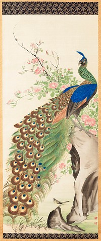 Peacock and flowers (ca. 1840) vintage painting by Nagasawa Roshu. Original public domain image from the Minneapolis Institute of Art.   Digitally enhanced by rawpixel. Digitally enhanced by rawpixel.