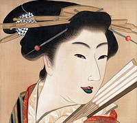 Japanese geisha (1830s) vintage painting by Mihata Joryu. Original public domain image from The Minneapolis Institute of Art.    Digitally enhanced by rawpixel.