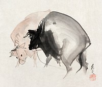 Bulls (1810) vintage Japanese painting by Maruyama Oju. Original public domain image from the Minneapolis Institute of Art.   Digitally enhanced by rawpixel.