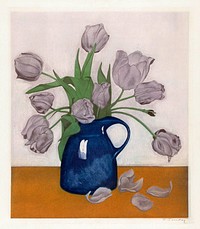 Everbag tulips, vintage Japanese etching. Original public domain image from the Rijksmuseum.   Digitally enhanced by rawpixel.