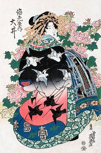 Japanese woman (1820-1830) vintage woodblock print by Keisai Eisen. Original public domain image from the Rijksmuseum.  Original public domain image from the Rijksmuseum.   Digitally enhanced by rawpixel. Digitally enhanced by rawpixel.