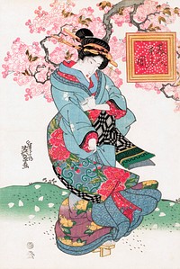 Japanese woman (1828) vintage woodblock print by Keisai Eisen. Original public domain image from the Rijksmuseum.  Original public domain image from the Rijksmuseum.   Digitally enhanced by rawpixel. Digitally enhanced by rawpixel.