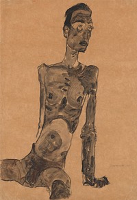 Sitzender männlicher Akt (1910) painting in high resolution by Egon Schiele.  