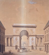 Alexandre Théodore Brongniart (1739-1813). "Projet de porte et de place de la Bourse à l'extrémité de la rue Vivienne". Dessin. Paris, musée Carnavalet.  