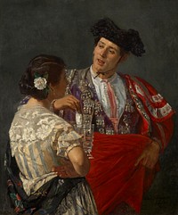 Offering the panal to the bullfighter (1873) painting in high resolution by Mary Cassatt.  