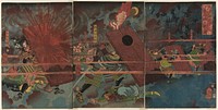 The Battle at Jinju during Masakiyo&rsquo;s Conquest of Korea (Masakiyo Sankan taiji, Shinshujo kassen no zu) (1863) print in high resolution by Tsukioka Yoshitoshi. Original from the Art Institute of Chicago. 