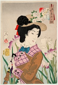 Preparing to Take a Stroll: The Wife of a Nobleman of the Meiji Period (1888) print in high resolution by Tsukioka Yoshitoshi. Original from the Art Institute of Chicago. 