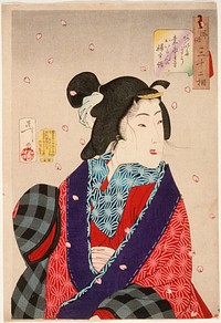 Wanting to Meet Someone: A Courtesan of the Kaei Period (1848-1853) (1888) print in high resolution by Tsukioka Yoshitoshi. Original from the Art Institute of Chicago. 