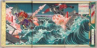 The Naval Battle of Dannoura in the Reign of Antoku, Eightieth Emperor (1880) print in high resolution by Tsukioka Yoshitoshi. Original from the Art Institute of Chicago. 