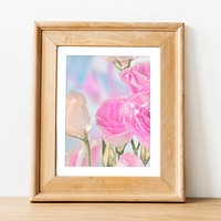 Photo frame mockup, flower image, home decor psd