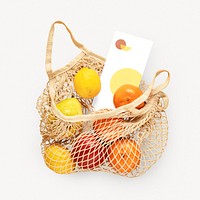 Flyer mockup, net bag with fruits design psd