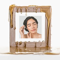 Wooden photo frame mockup, dripping honey psd