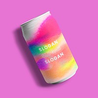 Colorful soda can mockup psd food and beverage packaging chromatography art style
